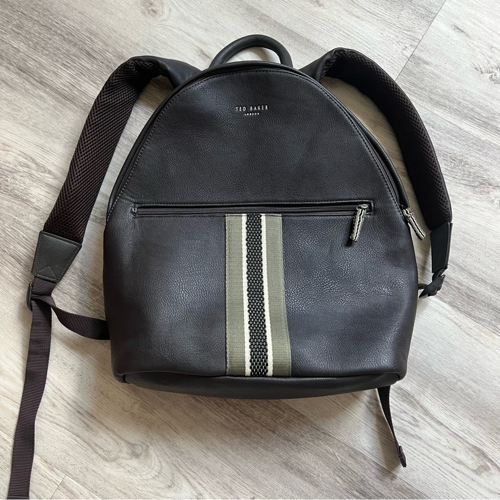Ted Baker Dark Brown Backpack with Olive Stripe